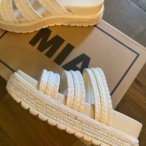 MIA Ivory Braided Multi‑Strap Platform Slide